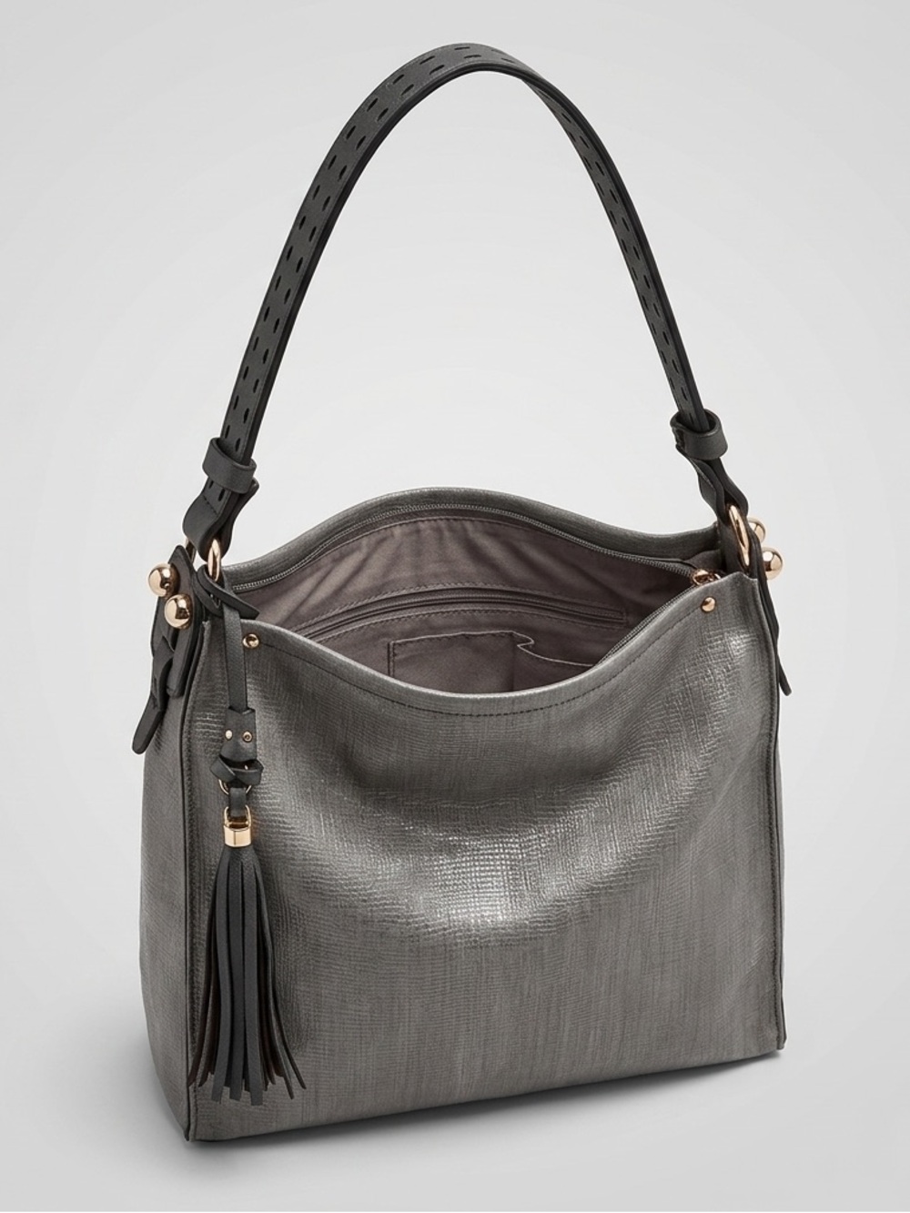 Sondra Roberts Squared Elegant Metallic Gray Shoulder Bag